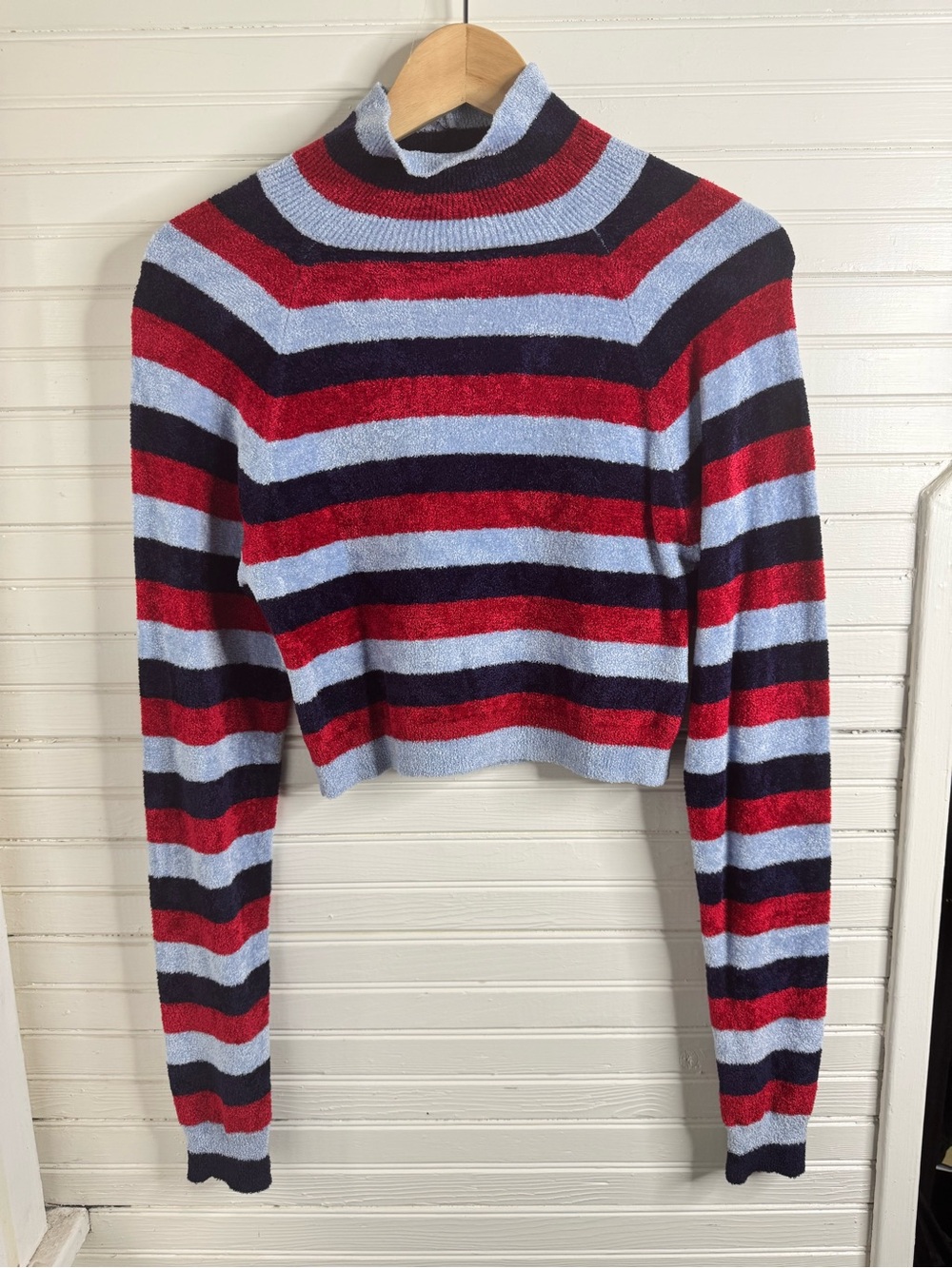 Urban Outf Striped Mock Neck Cropped Sweater Top Sz M
